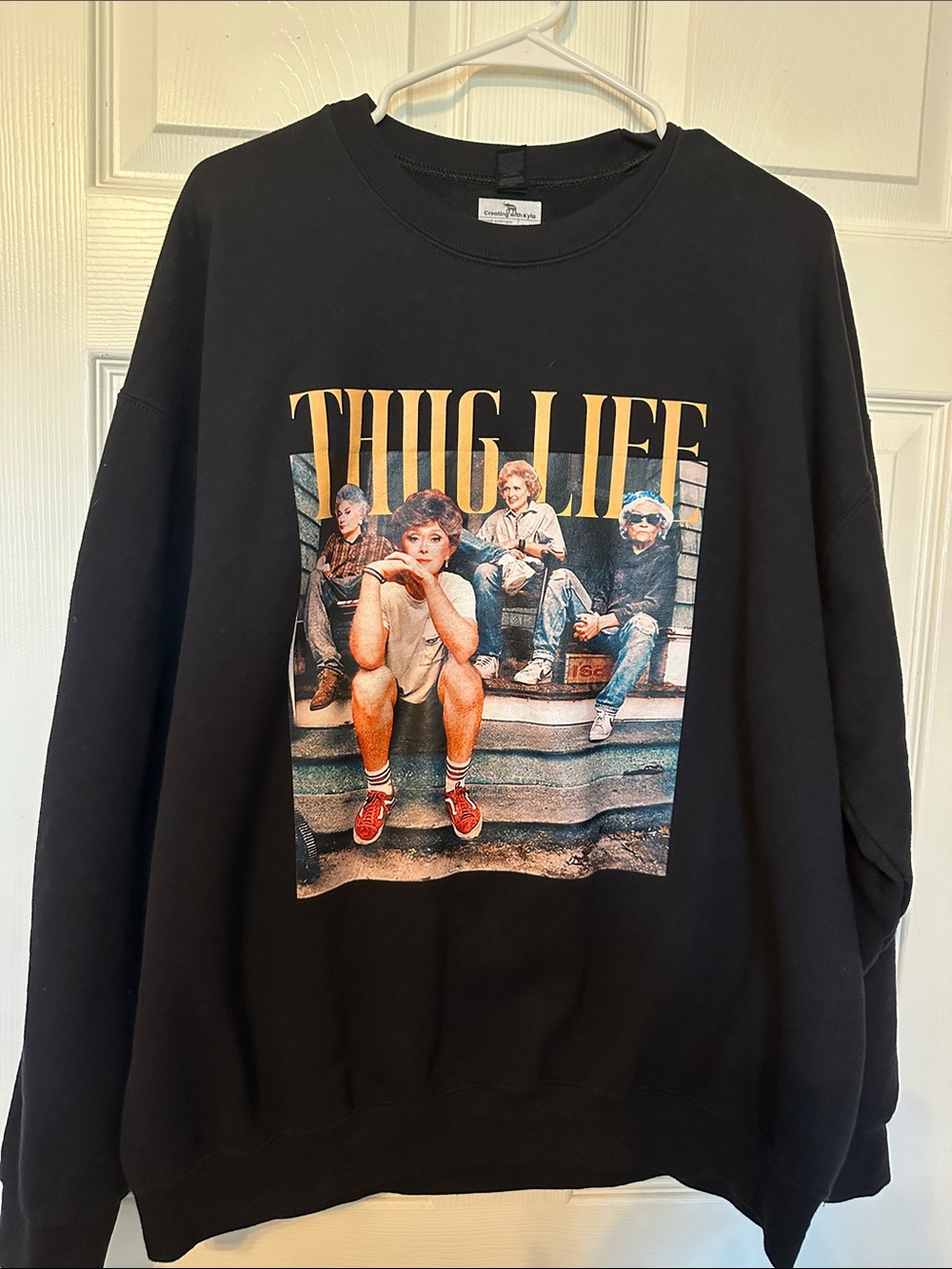 Black 'Thug Life' Graphic Crewneck Sweatshirt